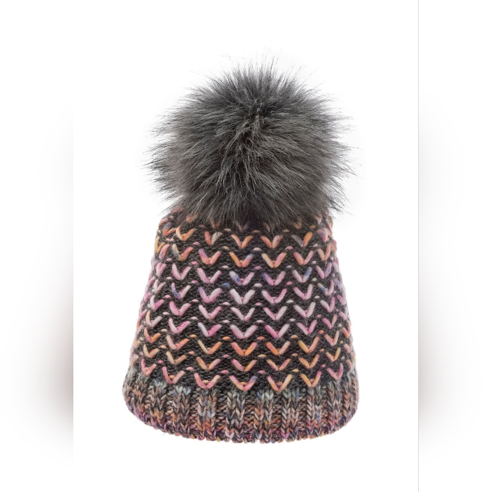 Multicolor Knit Pom-Pom Beanie